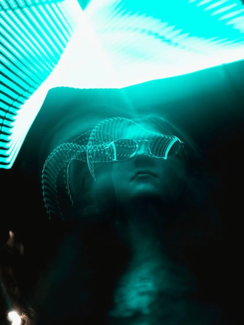 Cyan light painting portrait